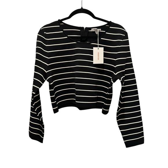 NWT Good American Black & White Striped Long Sleeve Cropped Top – Size 6 Luxury - Picture 1 of 9